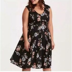 Torrid Black Floral Sleeveless Fit & Flare Party Dress Size 18
